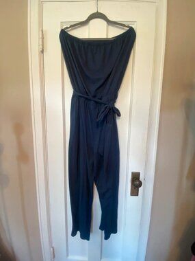 Womens zesica plus size 2XL navy strapless jumpsuit with tie waist